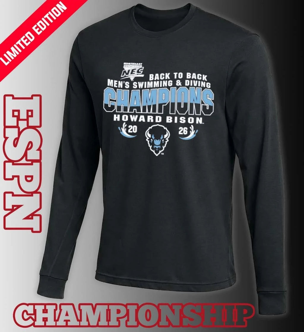 Official Howard University Men’s Swimming and Diving 2026 Back to Back NEC Champions Shirt