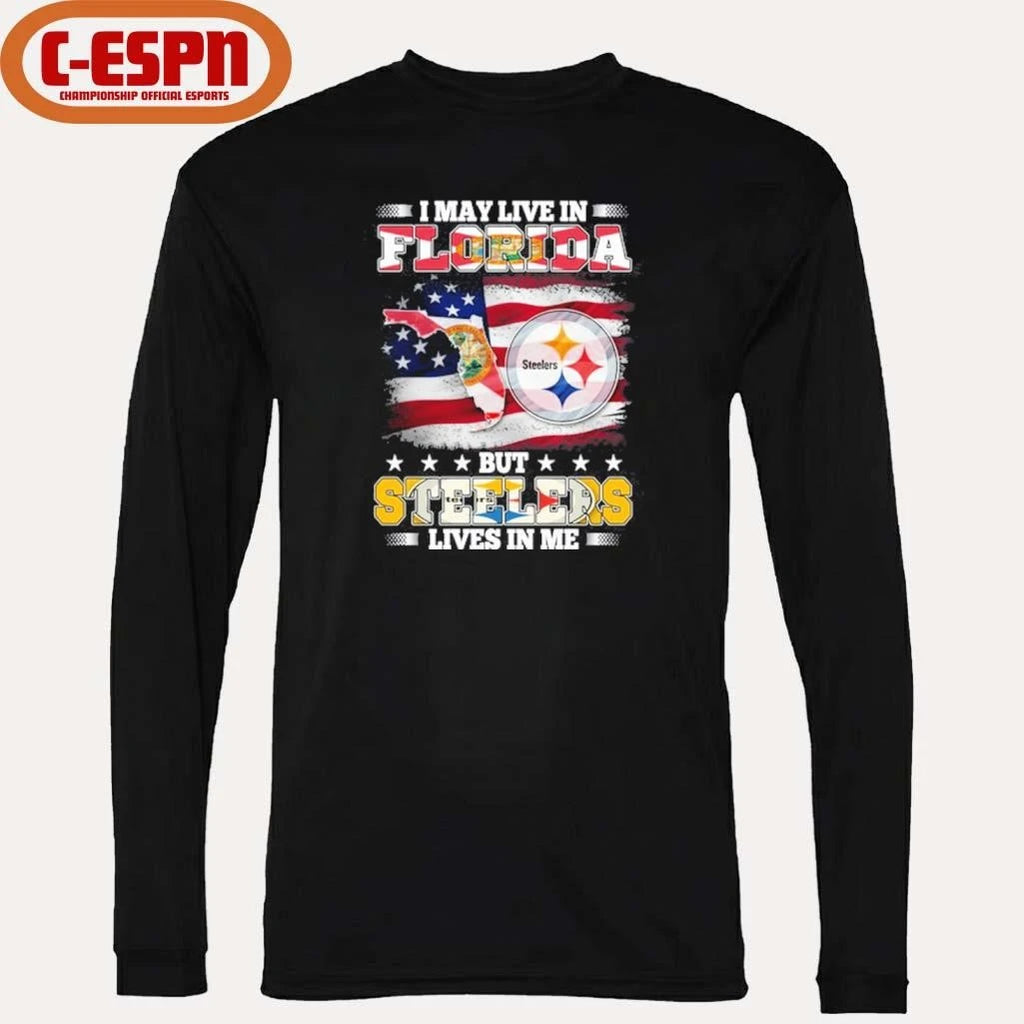 Official I May Live In Florida But Steelers Lives In Me Shirt