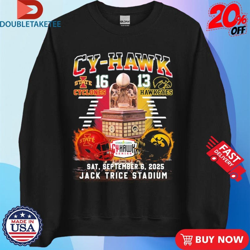 Official IOWA State Cyclones IOWA Hawkeyes 16-13 Cy-Hawk Jack Trice Stadium 2025 Hemet Trophy Shirts