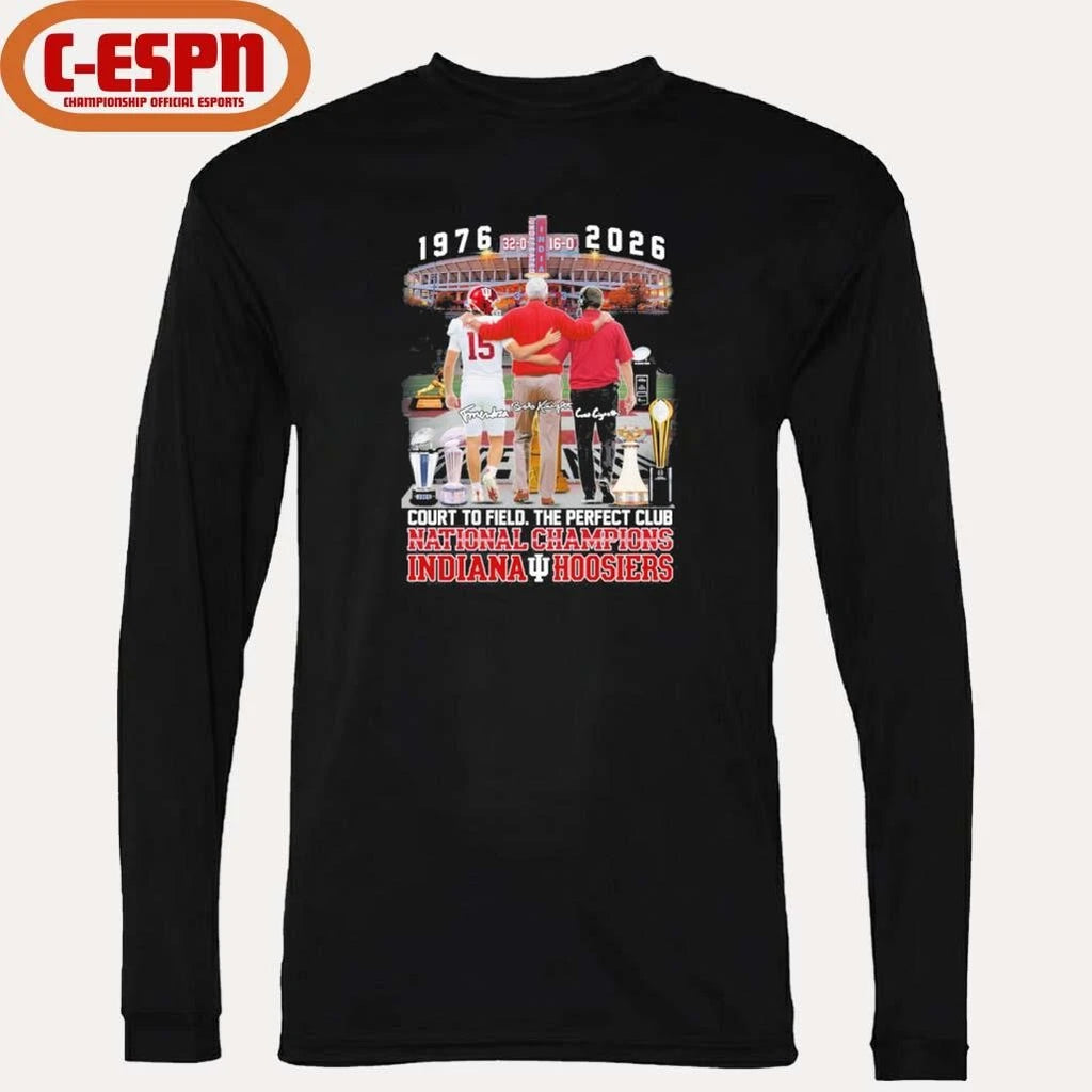 Official IU Football 1976-2026 Court To Field, The Perfect Club National Champions Shirt
