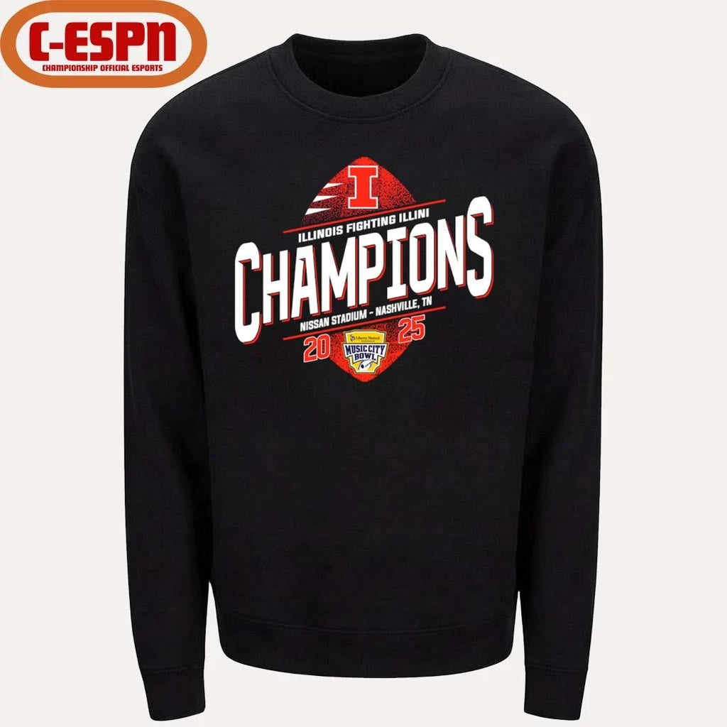 Official Illinois Fighting Football 2025 Music City Bowl Champions T-Shirt