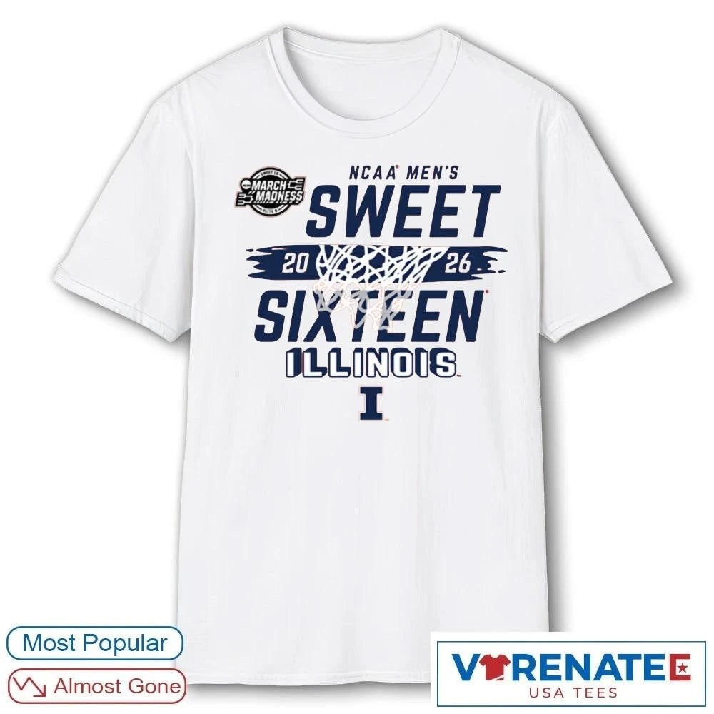 Official Illinois Fighting Illini 2026 NCAA March Madness Sweet 16 Second Time Three Seasons Basketball T-Shirt