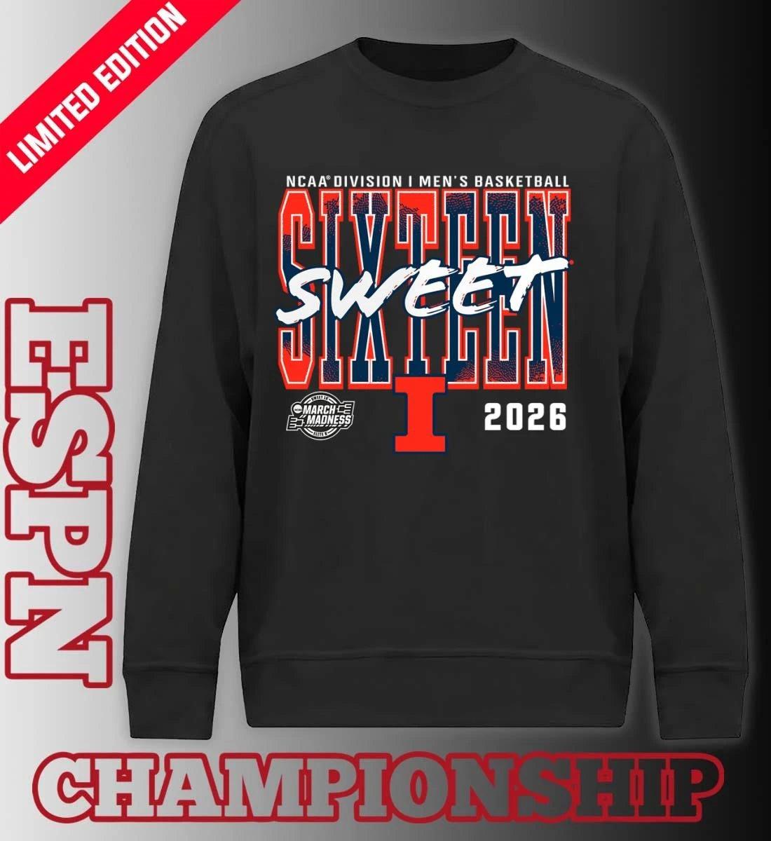 Official Illinois Fighting Illini 2026 NCAA Men’s Basketball Tournament March Madness Sweet 16 T-Shirt