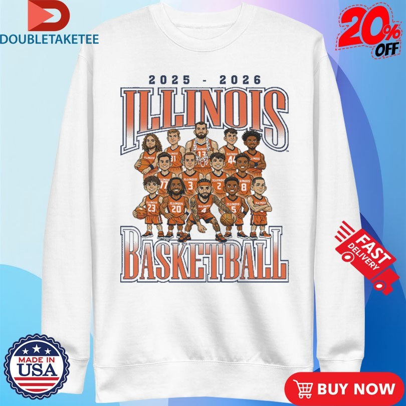 Official Illinois Fighting Illini Men’s Basketball 2025-2026 Caricature Team Players Shirts