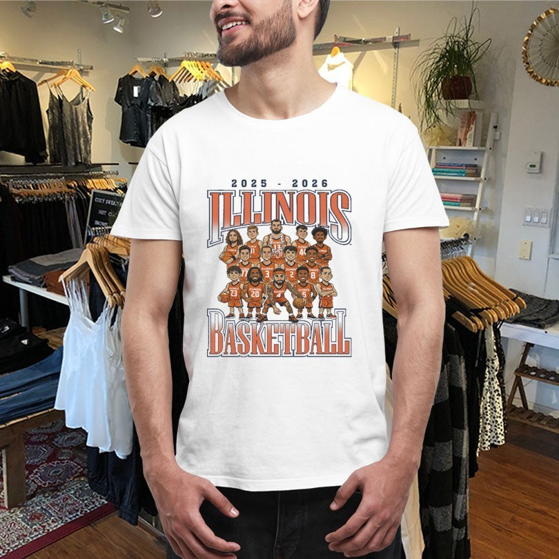 Official Illinois Fighting Illini Men’s Basketball 2025-2026 Caricature Team Players Shirts
