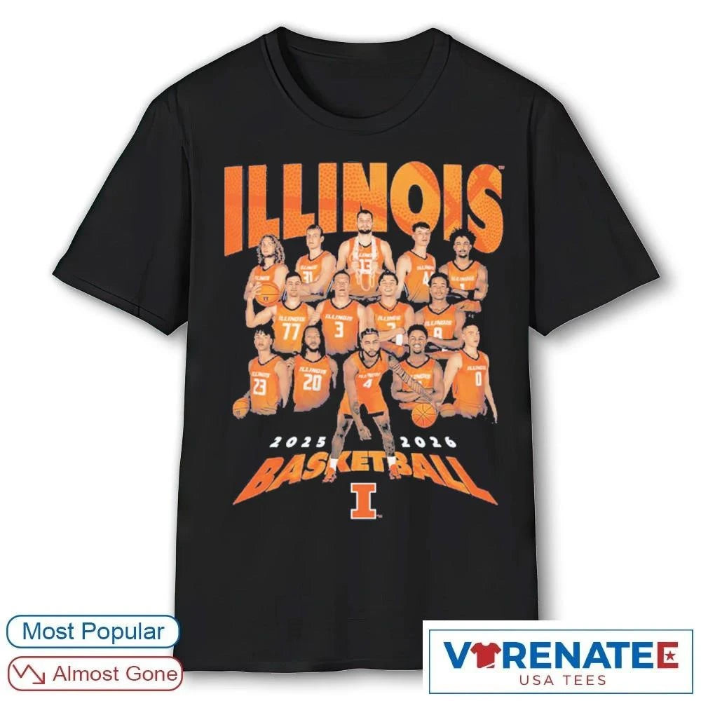Official Illinois Fighting Illini Men’s Basketball 2025-26 NIL Roster T-Shirt