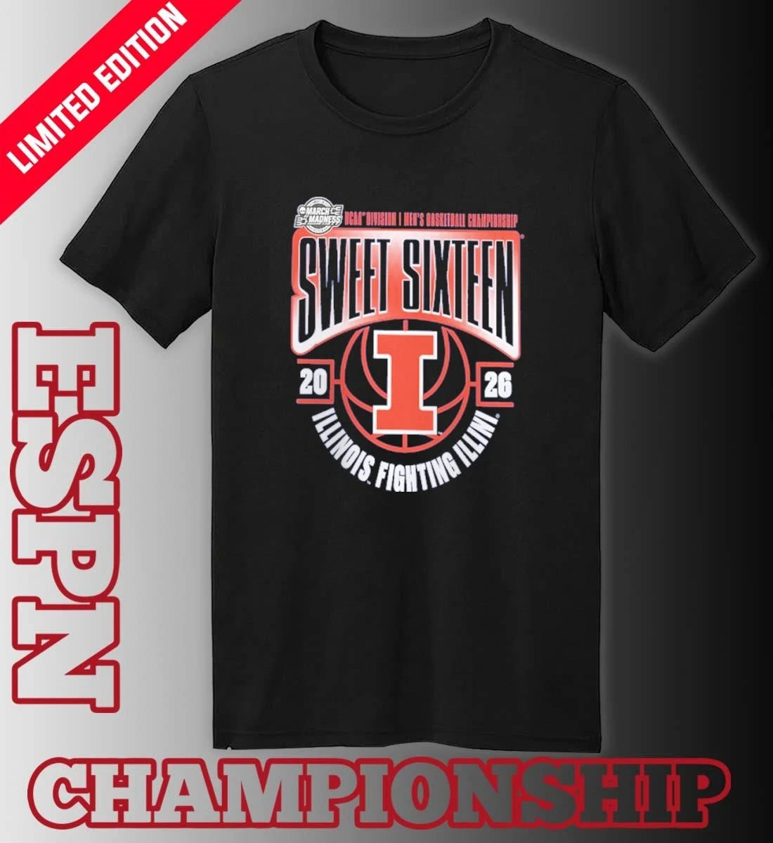 Official Illinois Fighting Illini Sweet 16 NCAA DI Men’s Basketball Tournament March Madness 2026 T-Shirt