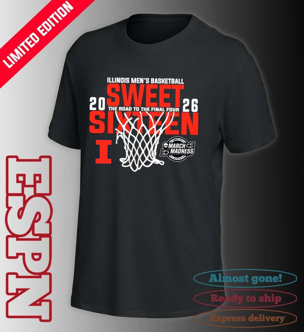 Official Illinois Men’s Basketball 2026 Sweet Sixteen The Road To The Final Four Shirt