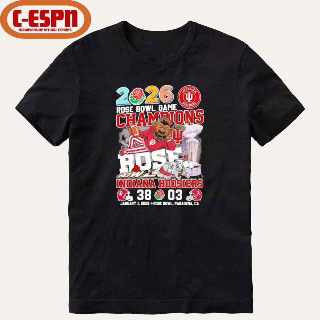 Official Indiana Beat Alabama Mascot 2026 Rose Bowl Game Champions Score Shirt
