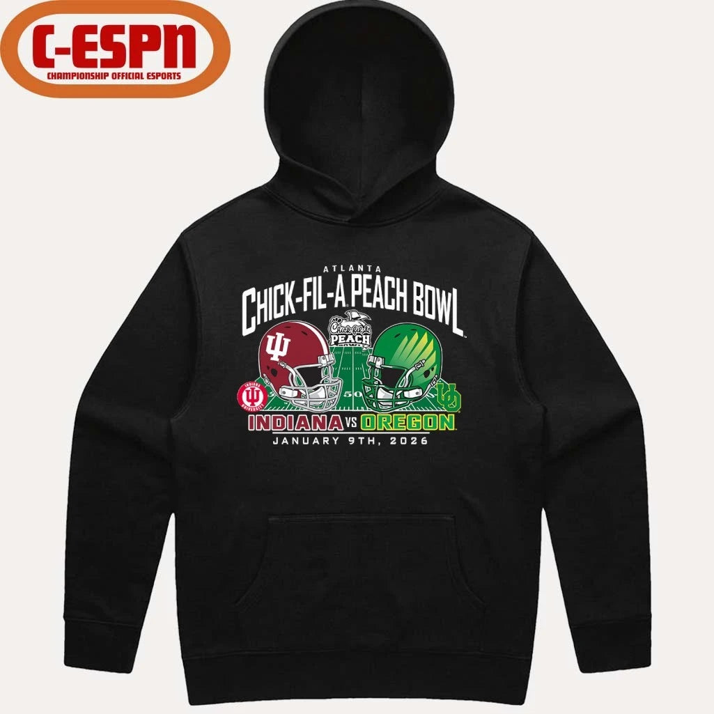 Official Indiana Vs Oregon 2026 CFP Semifinal Peach Bowl Helmet Matchup T-Shirt