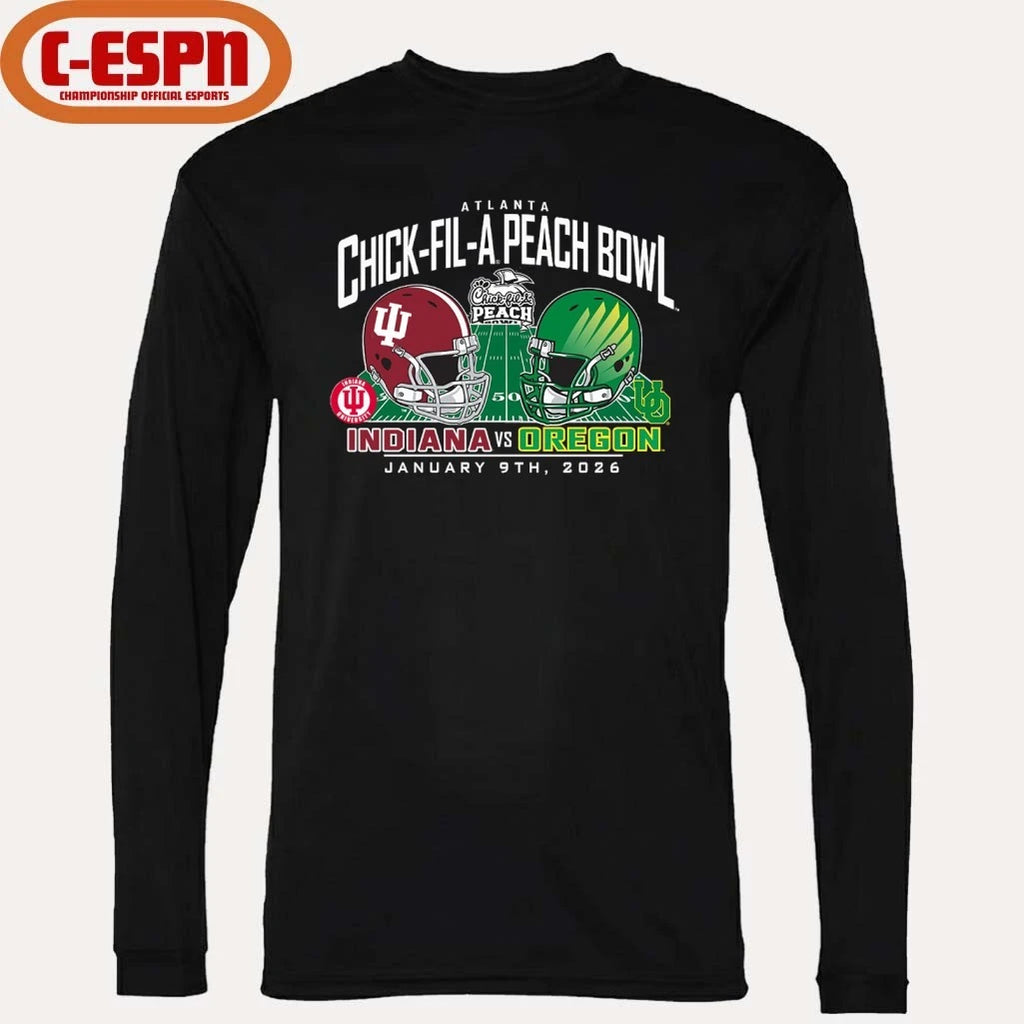 Official Indiana Vs Oregon 2026 CFP Semifinal Peach Bowl Helmet Matchup T-Shirt