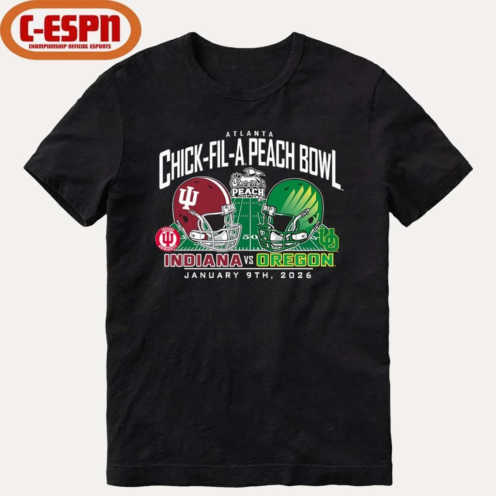 Official Indiana Vs Oregon 2026 CFP Semifinal Peach Bowl Helmet Matchup T-Shirt