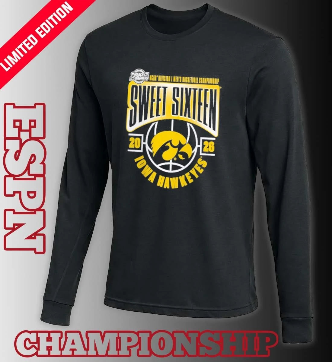 Official Iowa Hawkeyes 2026 NCAA Men’s Basketball Tournament March Madness Sweet 16 T-Shirt