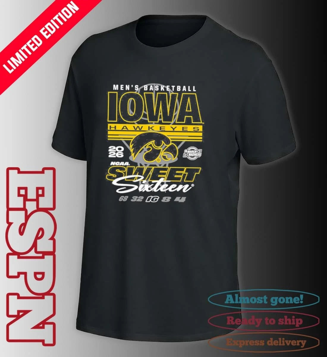 Official Iowa Hawkeyes 2026 NCAA Men’s March Madness Sweet 16 Bound Net Shirt