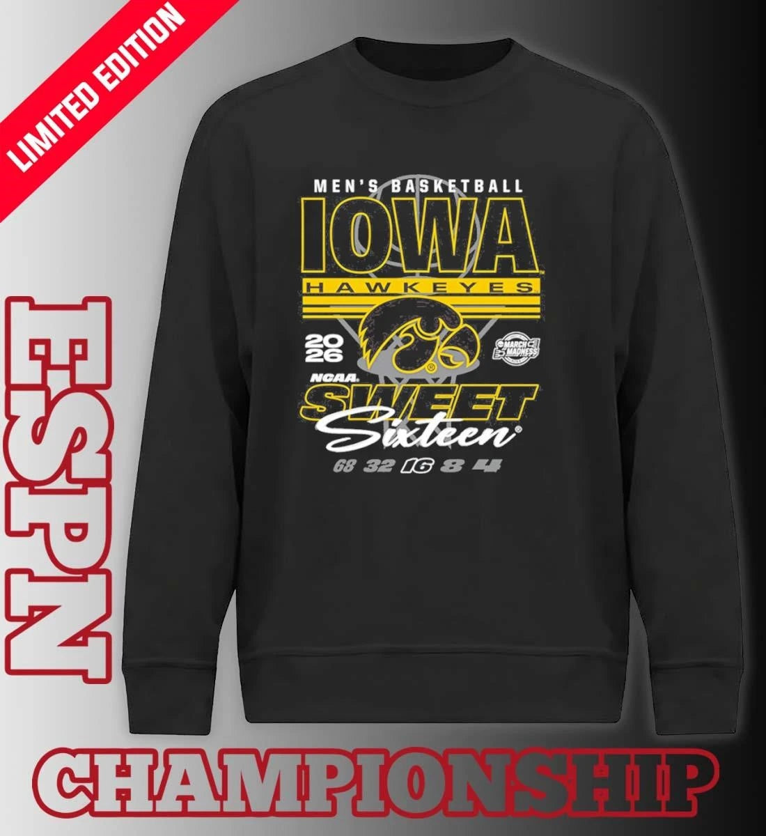 Official Iowa Hawkeyes 2026 NCAA Men’s March Madness Sweet 16 Bound Net Shirt