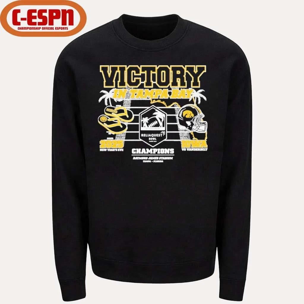 Official Iowa Hawkeyes Victory in Tampa Bay 2025 Reliaquest Bowl Champions shirt