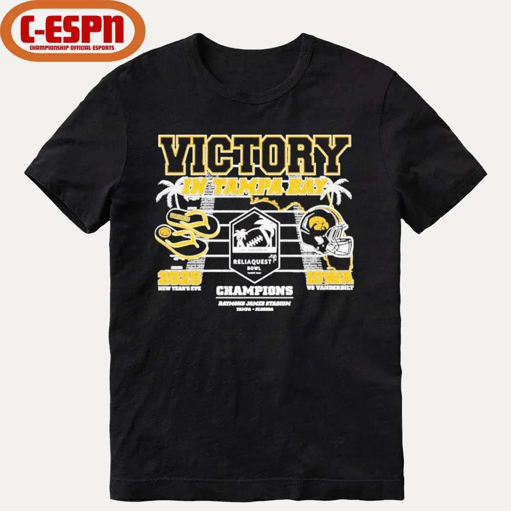 Official Iowa Hawkeyes Victory in Tampa Bay 2025 Reliaquest Bowl Champions shirt