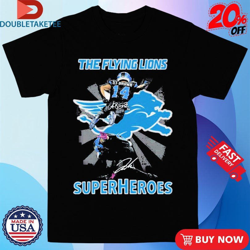 Official Jahmyr Gibbs And Amon-Ra St. Brown The Flying Detroit Lions Super Heroes Shirts