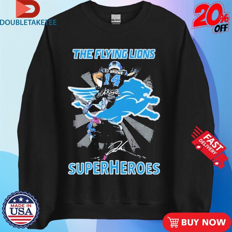 Official Jahmyr Gibbs And Amon-Ra St. Brown The Flying Detroit Lions Super Heroes Shirts