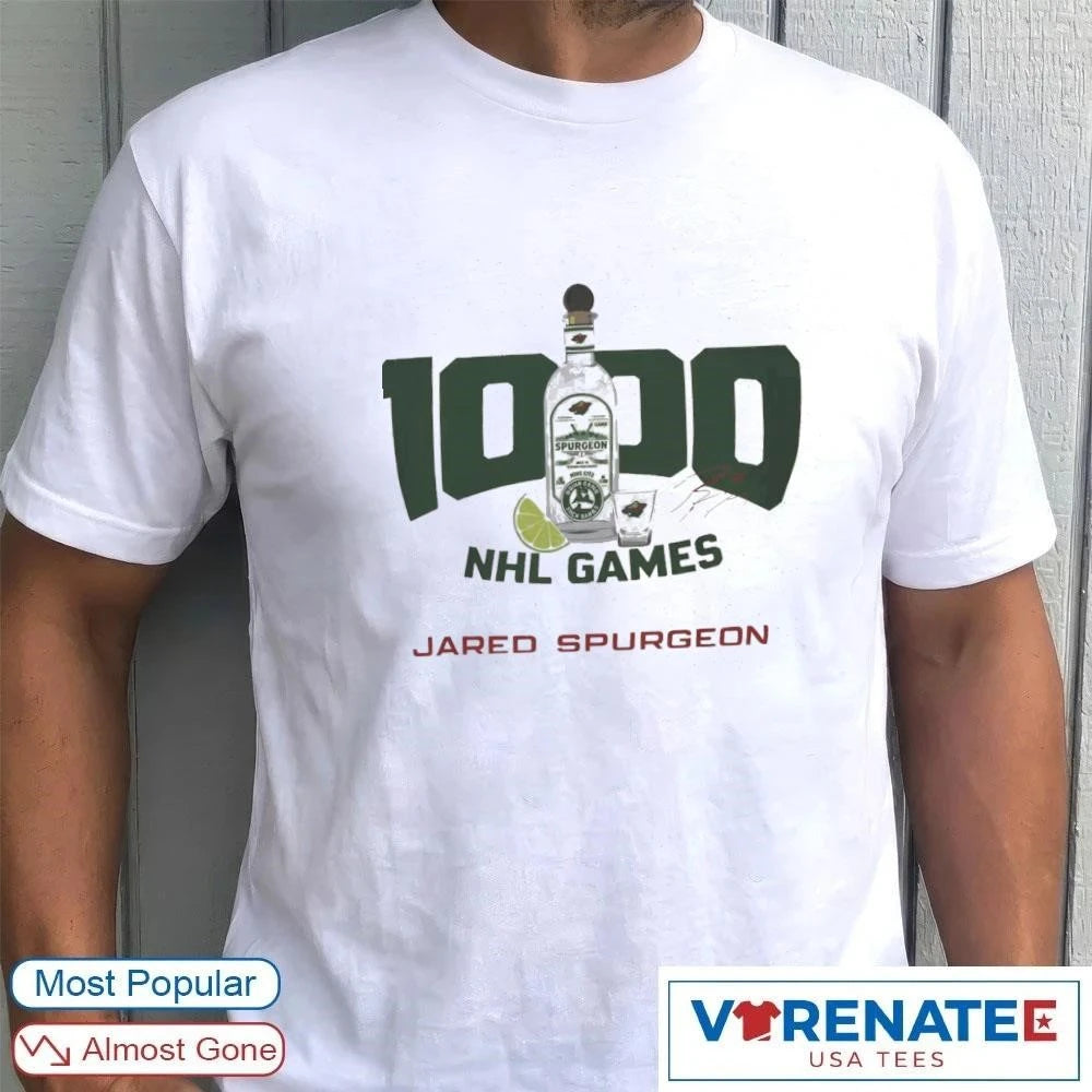 Official Jared Spurgeon 1000 NHL Games Minnesota Wild Hockey T-Shirt