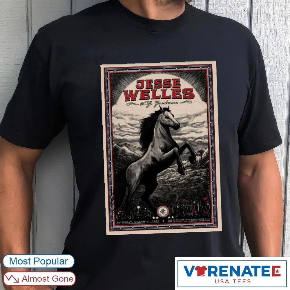 Official Jesse Welles 2026 Berkeley CA Live Show UC Theatre Taube Family Music Hall March 21 Concert Poster Tee T-Shirt