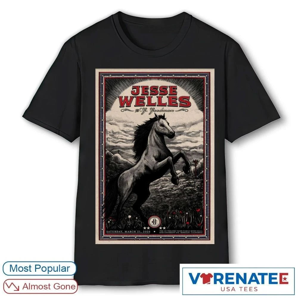 Official Jesse Welles 2026 Berkeley CA Live Show UC Theatre Taube Family Music Hall March 21 Concert Poster Tee T-Shirt