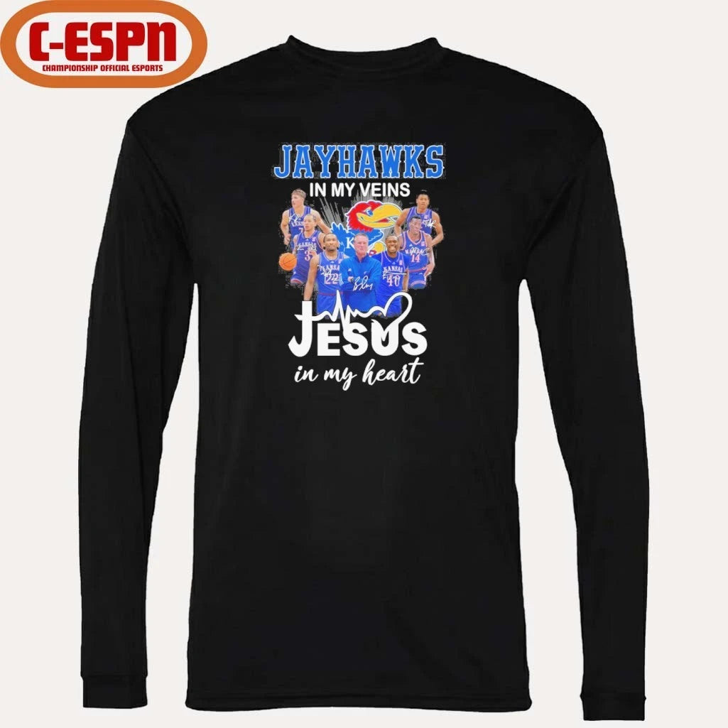 Official Kansas Jayhawks Basketball In My Veins Jesus In My Heart Shirt