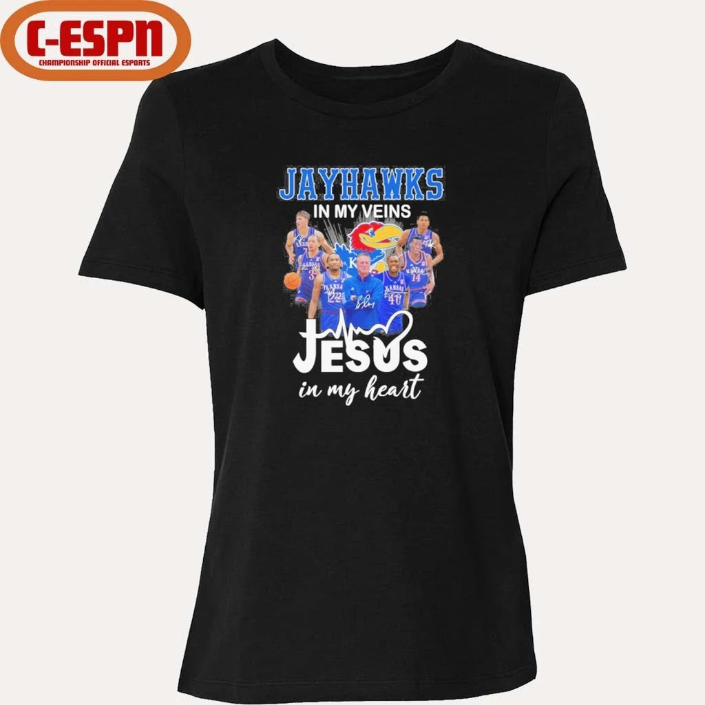 Official Kansas Jayhawks Basketball In My Veins Jesus In My Heart Shirt