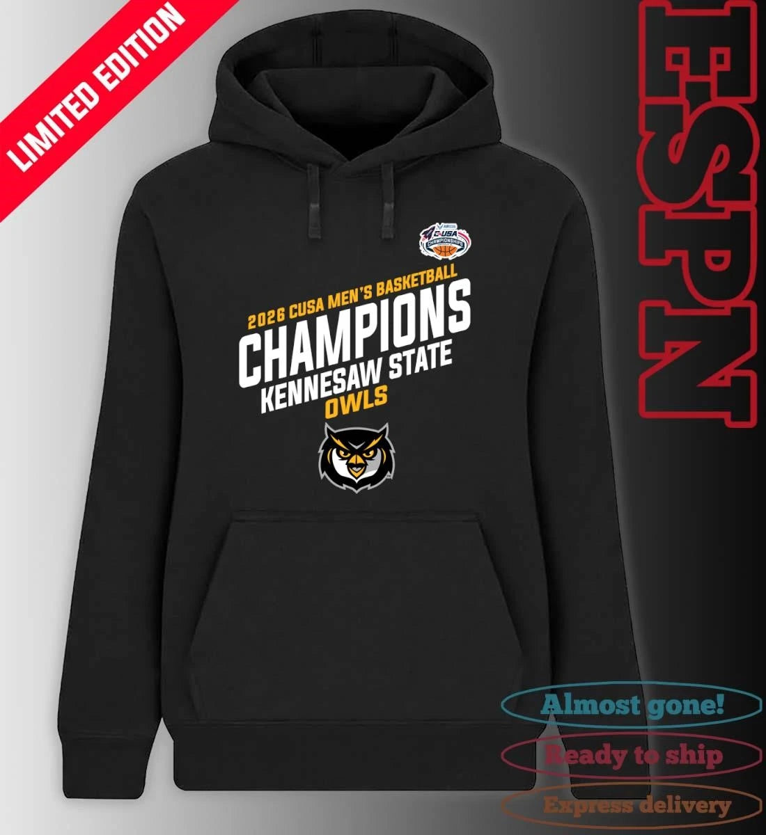 Official Kennesaw State Owls C-USA Men’s Basketball Tournament Champions Locker Room T-Shirt