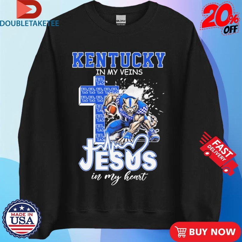Official Kentucky Wildcats In My Veins Jesus In My Heart Mascot Shirts