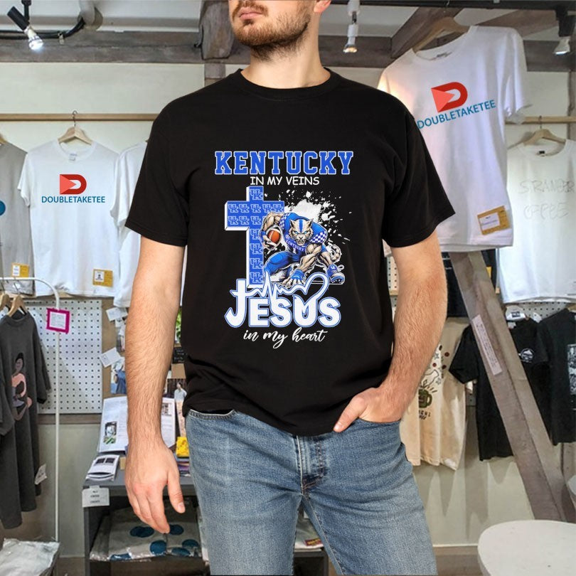 Official Kentucky Wildcats In My Veins Jesus In My Heart Mascot Shirts