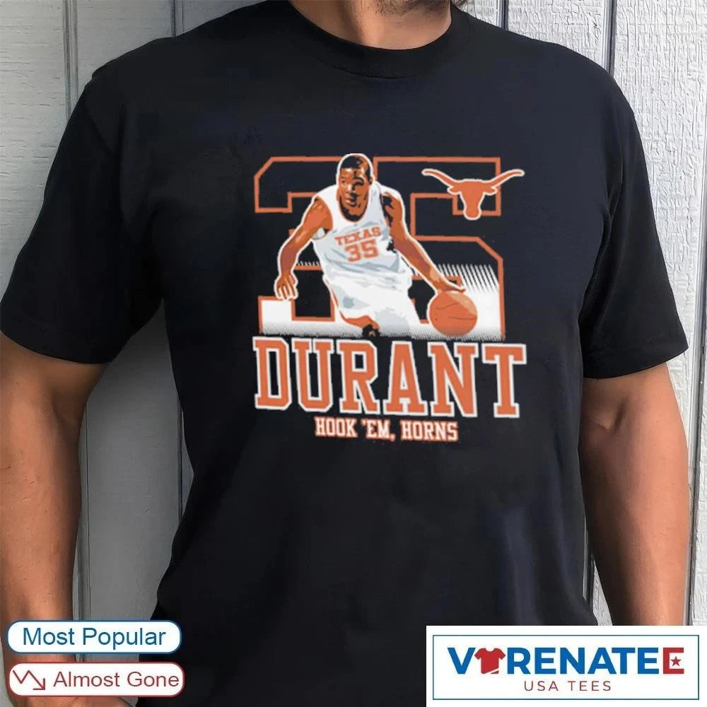 Official Kevin Durant Texas Longhorns Hook ‘Em Horns Caricature T-Shirt