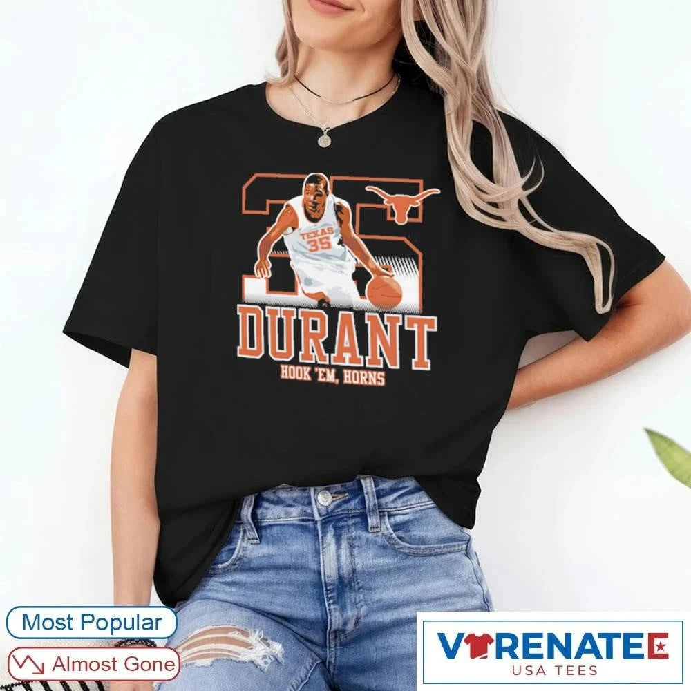 Official Kevin Durant Texas Longhorns Hook ‘Em Horns Caricature T-Shirt