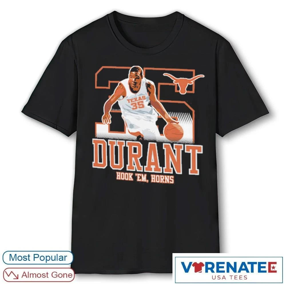 Official Kevin Durant Texas Longhorns Hook ‘Em Horns Caricature T-Shirt