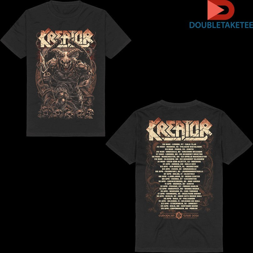 Official Kreator Krushers Of The World European Tour 2026 Skulls T-Shirts