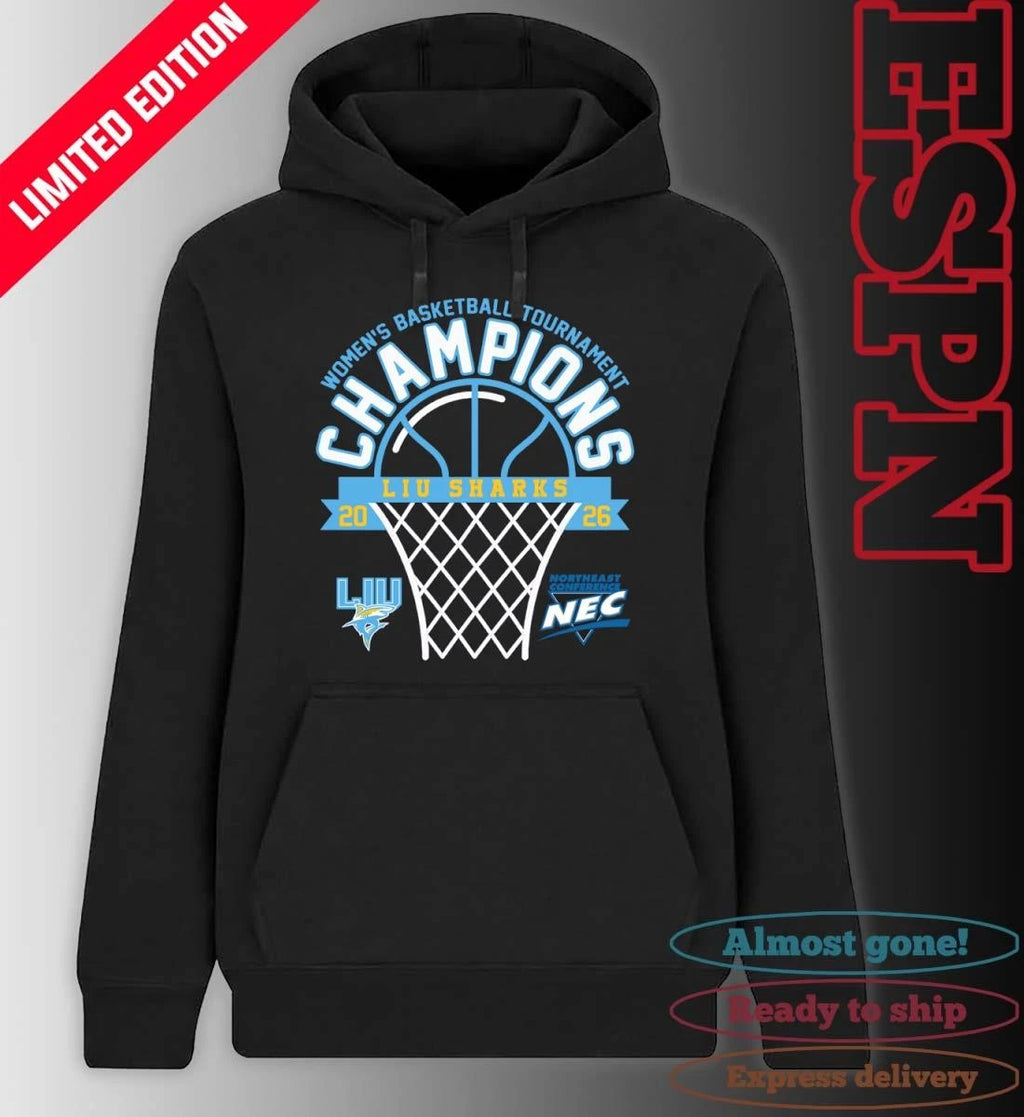 Official LIU Sharks 2026 Northeast Conference Women’s Basketball Tournament Champions Shirt