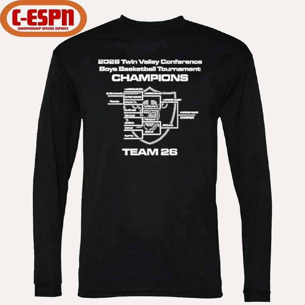 Official Lawrence-Nelson 2026 TVC Boys Basketball Tournament Champions Shirt