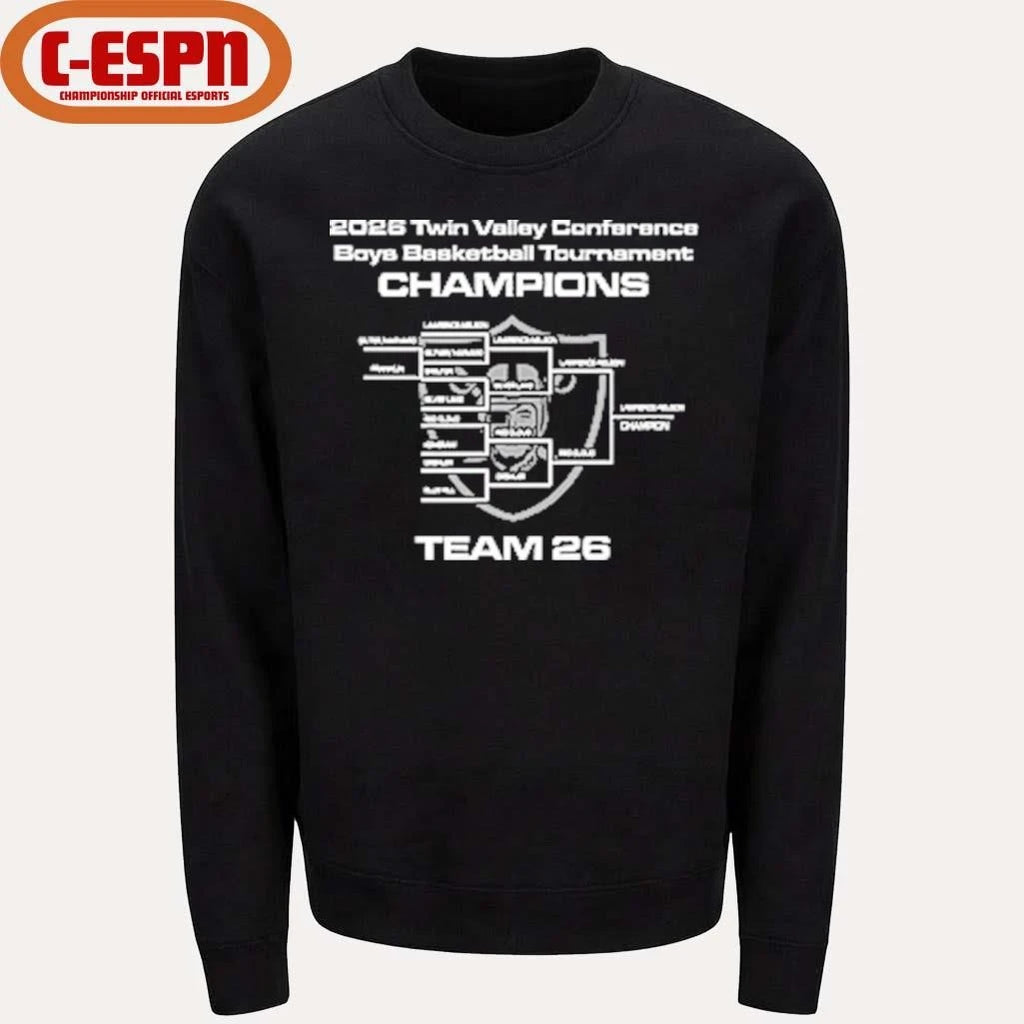 Official Lawrence-Nelson 2026 TVC Boys Basketball Tournament Champions Shirt