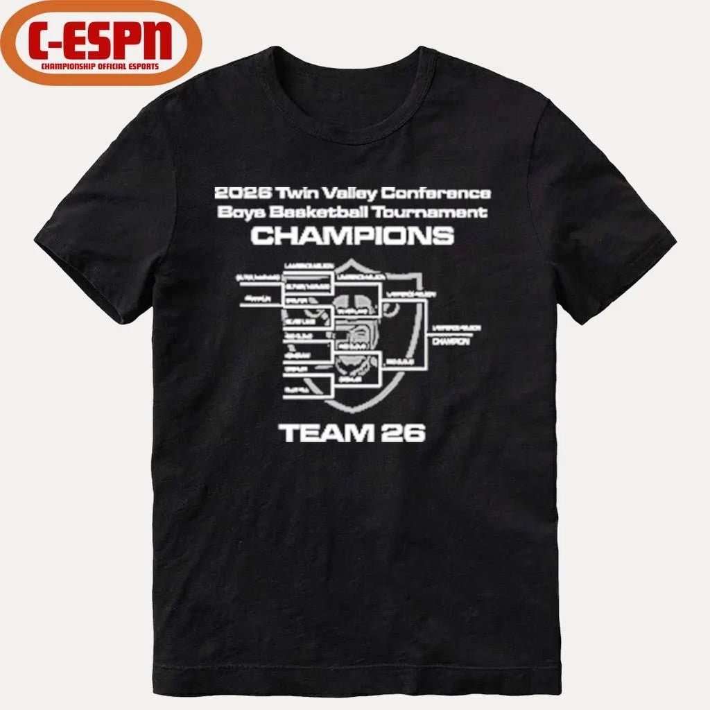 Official Lawrence-Nelson 2026 TVC Boys Basketball Tournament Champions Shirt