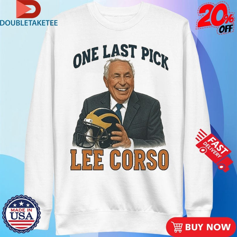 Official Lee Corso One Last Pick Michigan Wolverines Helmet Shirts
