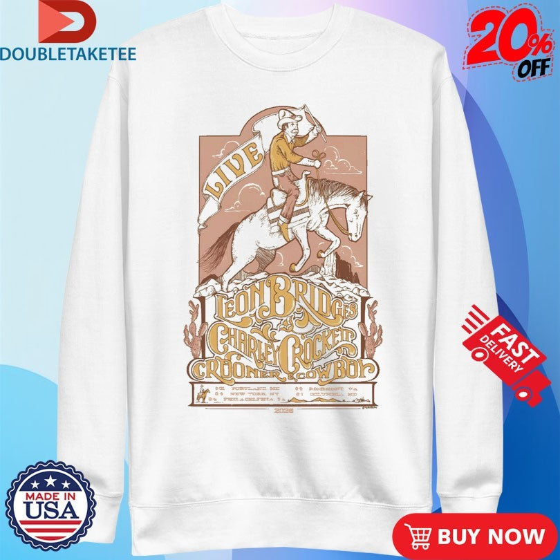 Official Leon Bridges And Charley Crockett The Crooner &amp; The Cowboy Tour 2025 Live Shirts