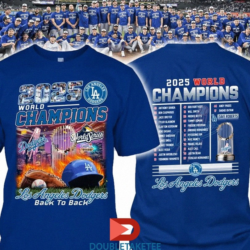 Official Los Angeles Dodgers 2025 World Series Champions Back To Back Trophies Dave Roberts Shirts