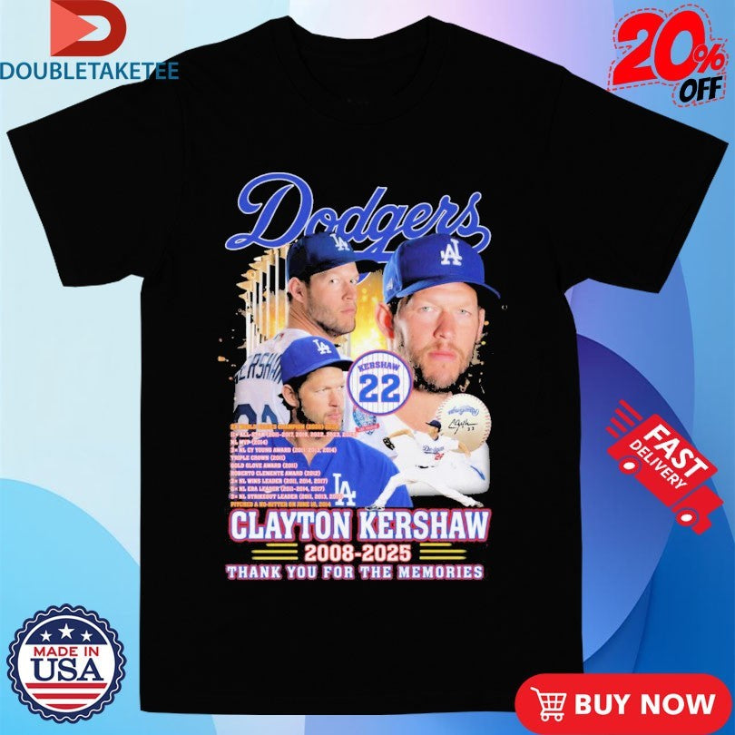 Official Los Angeles Dodgers Clayton Kershaw 2008-2025 Thank You For The Memories Shirts