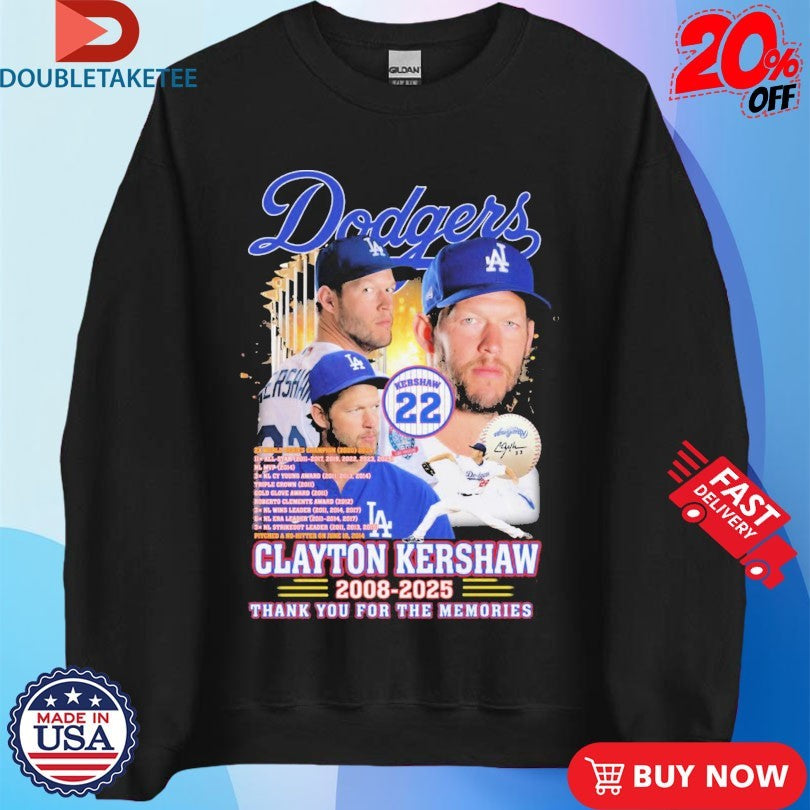 Official Los Angeles Dodgers Clayton Kershaw 2008-2025 Thank You For The Memories Shirts