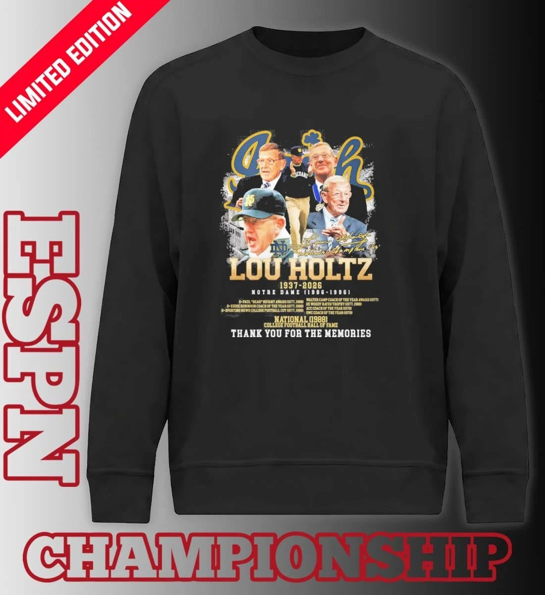 Official Lou Holtz 1937-2026 Notre Dame Legends Coach Shirt