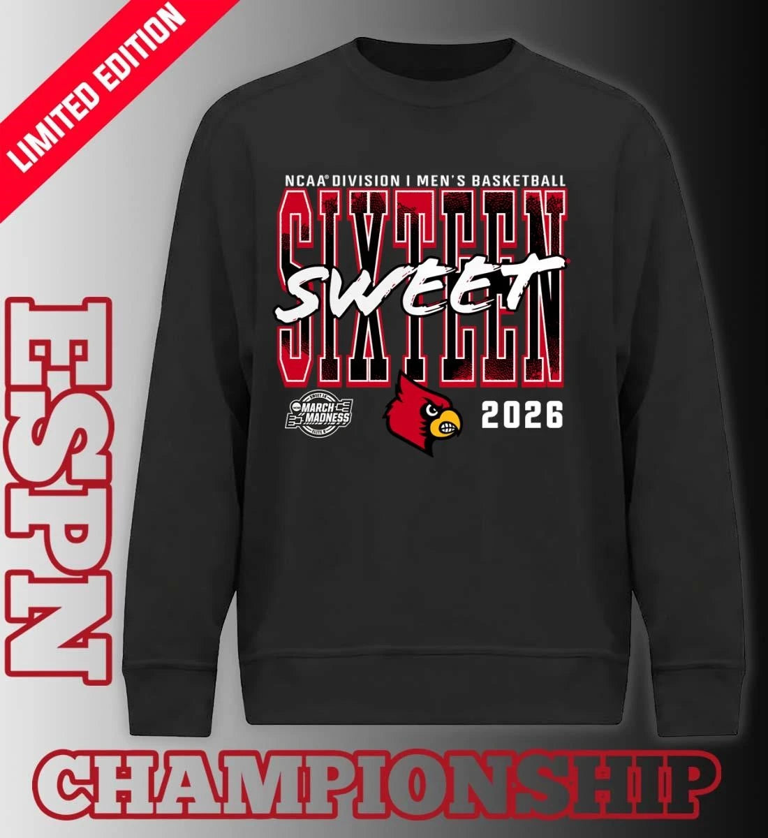 Official Louisville Cardinals 2026 NCAA Men’s Basketball Tournament March Madness Sweet 16 T-Shirt