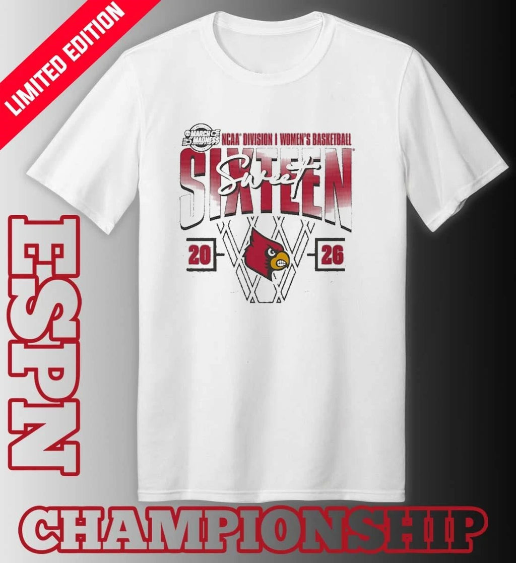 Official Louisville Cardinals Women’s Basketball Sweet 16 Court Shot T-Shirt