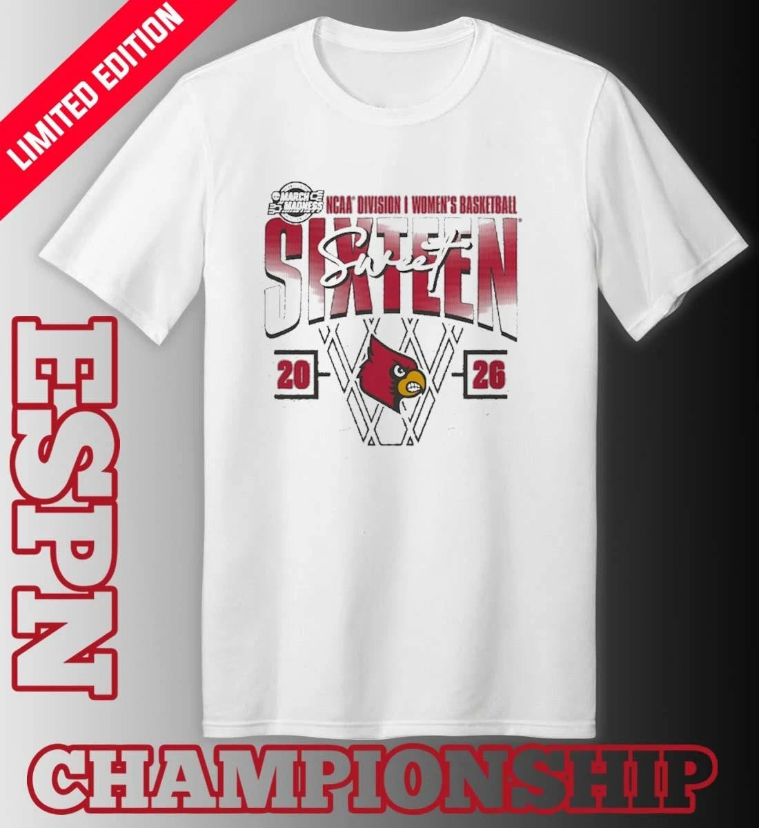 Official Louisville Cardinals Women’s Basketball Sweet 16 Court Shot T-Shirt