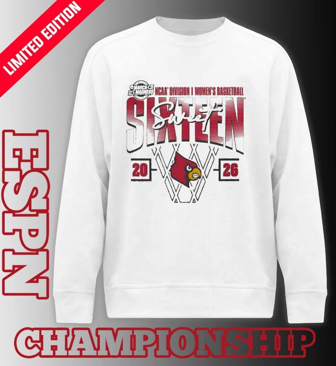 Official Louisville Cardinals Women’s Basketball Sweet 16 Court Shot T-Shirt