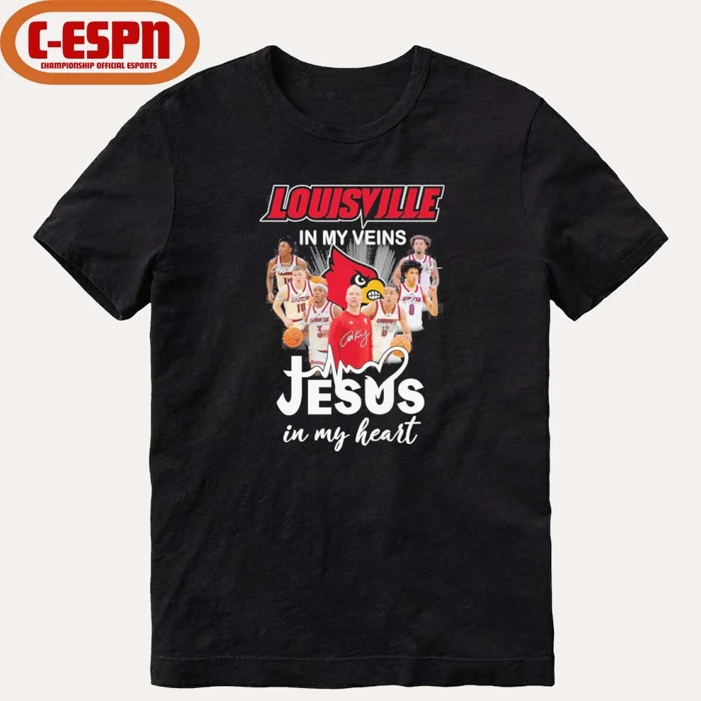 Official Louisville Men’s Basketball In My Veins Jesus In My Heart Shirt